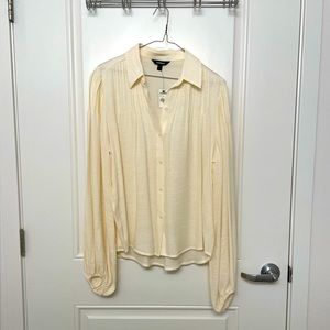 Medium Express Cream Colored Long Sleeve Button Down